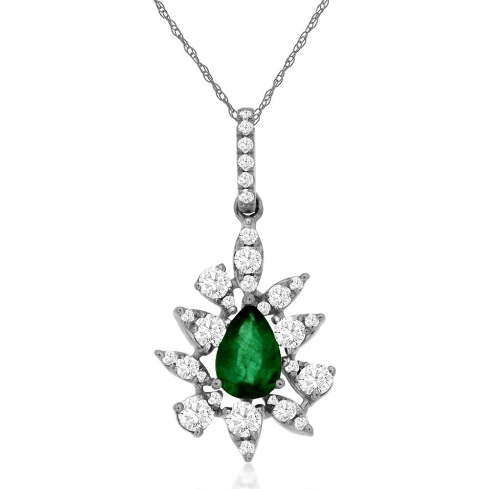Royal 14K White Gold Pear-Shaped Emerald and Diamond Pendant