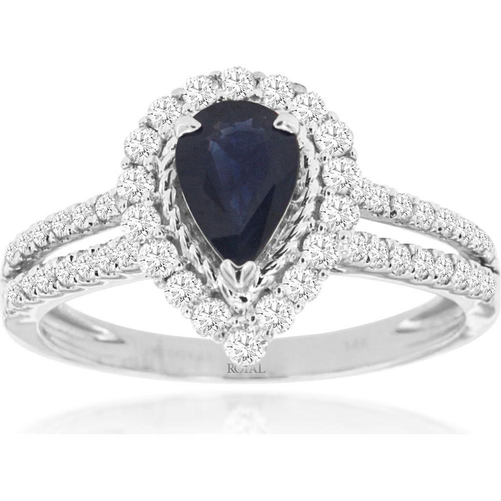 Royal 14K White Gold Pear-Shaped Sapphire & Diamond Ring - 1.40 Carat Total Gem Weight