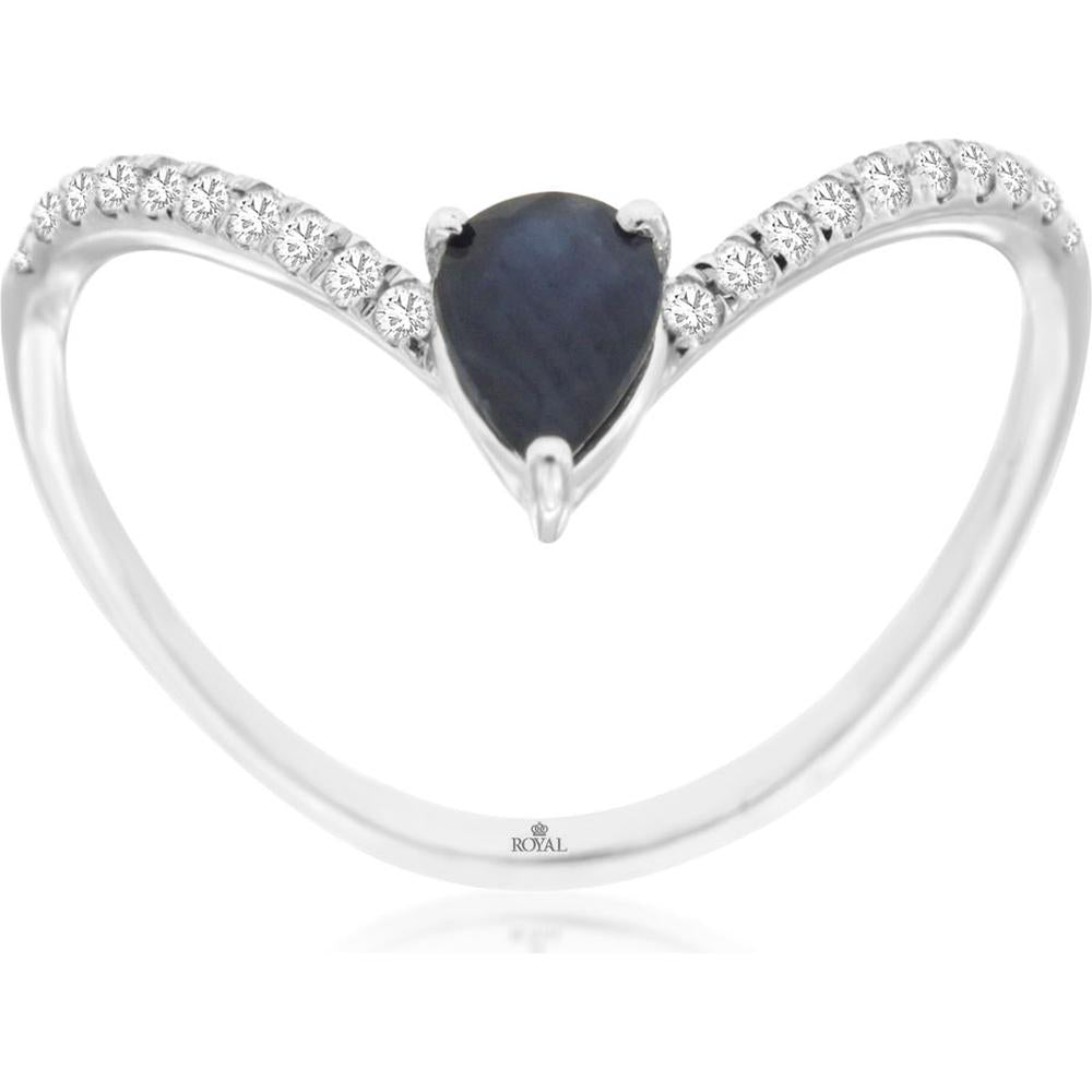 Royal 14K White Gold Pear-Shaped Sapphire and Diamond Ring - Exquisite Elegance
