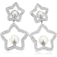 Royal 14K White Gold Pearl & Diamond Drop Earrings - 0.68 Carats Total Diamond Weight