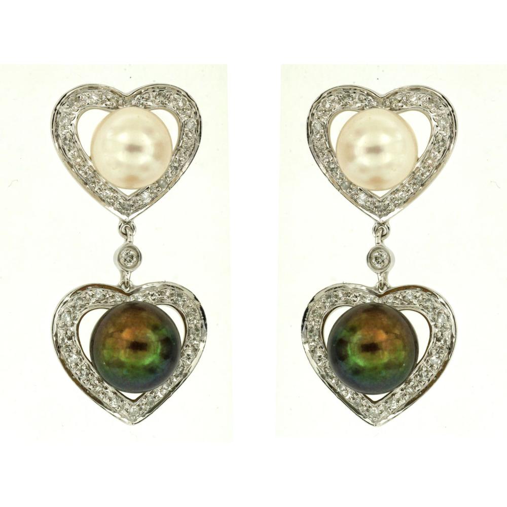 Royal 14K White Gold Pearl and Diamond Heart Earrings - Timeless Elegance