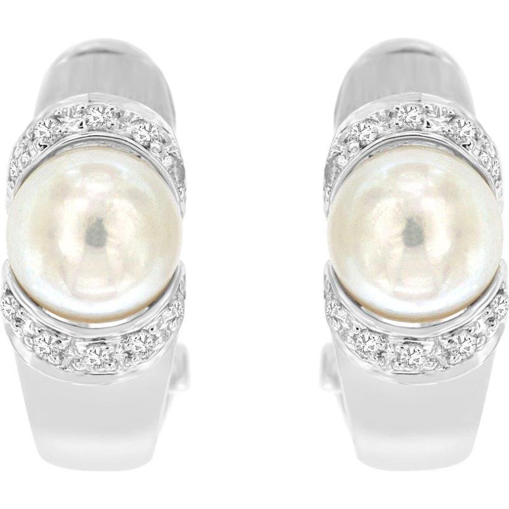 Royal 14K White Gold Pearl and Diamond Stud Earrings - Elegant Fashion Statement