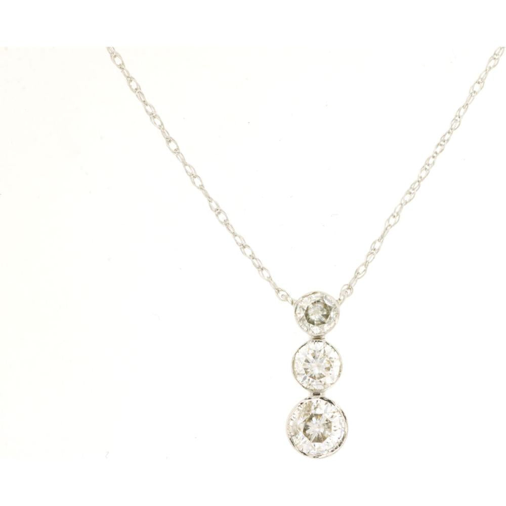 Royal 14K White Gold Pendant Necklace with 3-Bezel Set Diamonds - 0.51 Carats Total Diamond Weight