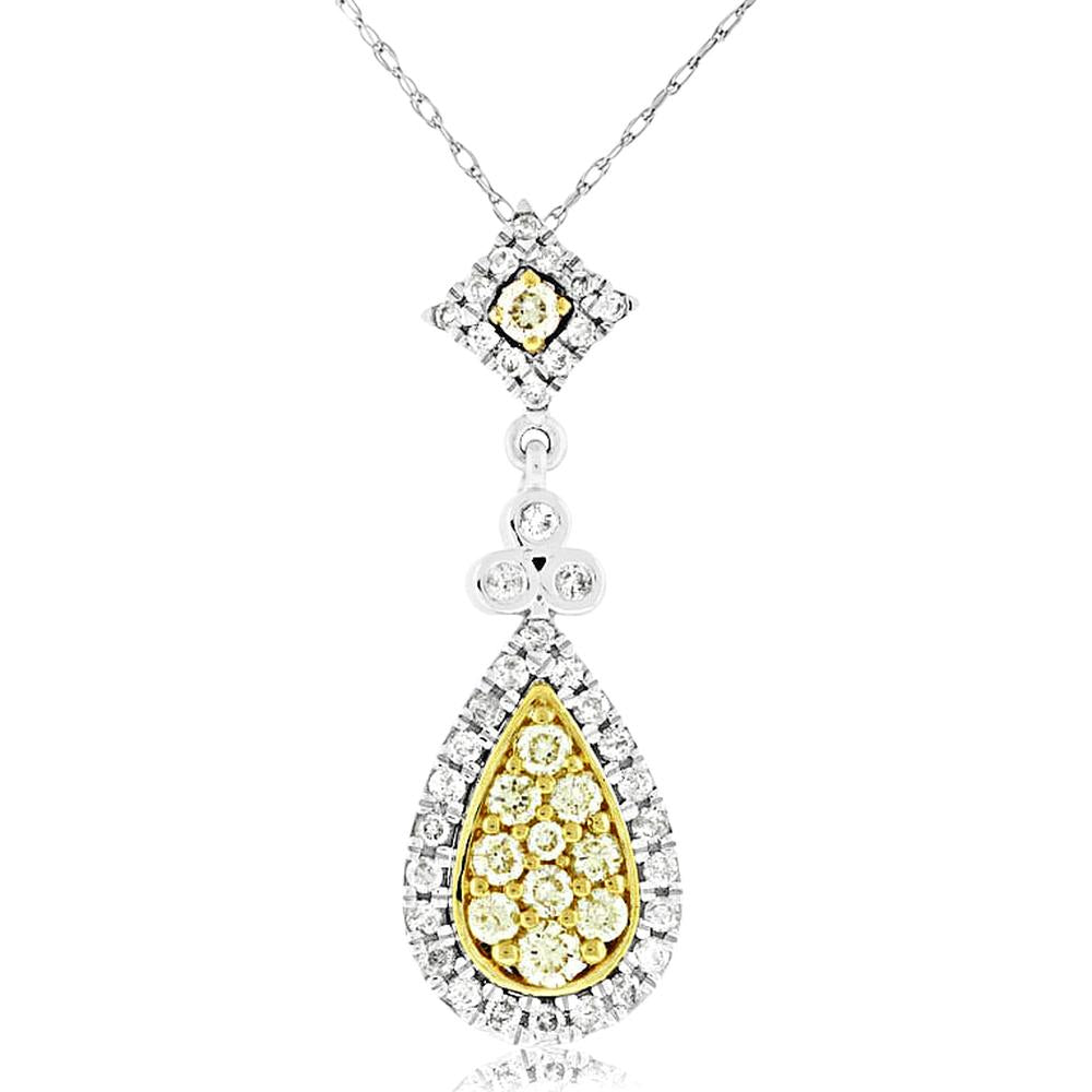 Royal 14K White Gold Pendant Necklace with Yellow Diamond and White Diamond Halo - 0.59 Carats Total Diamond Weight