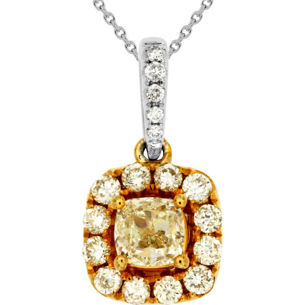 Royal 14K White Gold Pendant with 0.35 Carat Yellow Diamond Center and 0.52 Carat Diamond Halo