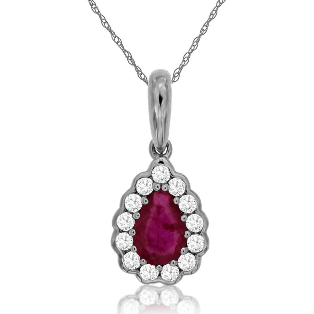 Royal 14K White Gold Pendant with 0.45 Carat Pear-Shaped Ruby and 0.14 Carat Round Diamonds