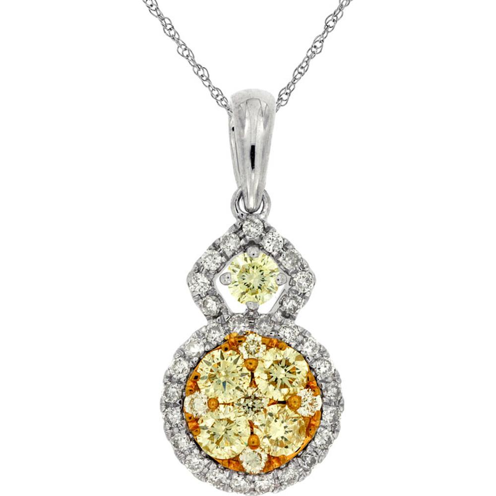 Royal 14K White Gold Pendant with 0.68 Carats Fancy Yellow Diamonds and 0.26 Carats Round White Diamonds