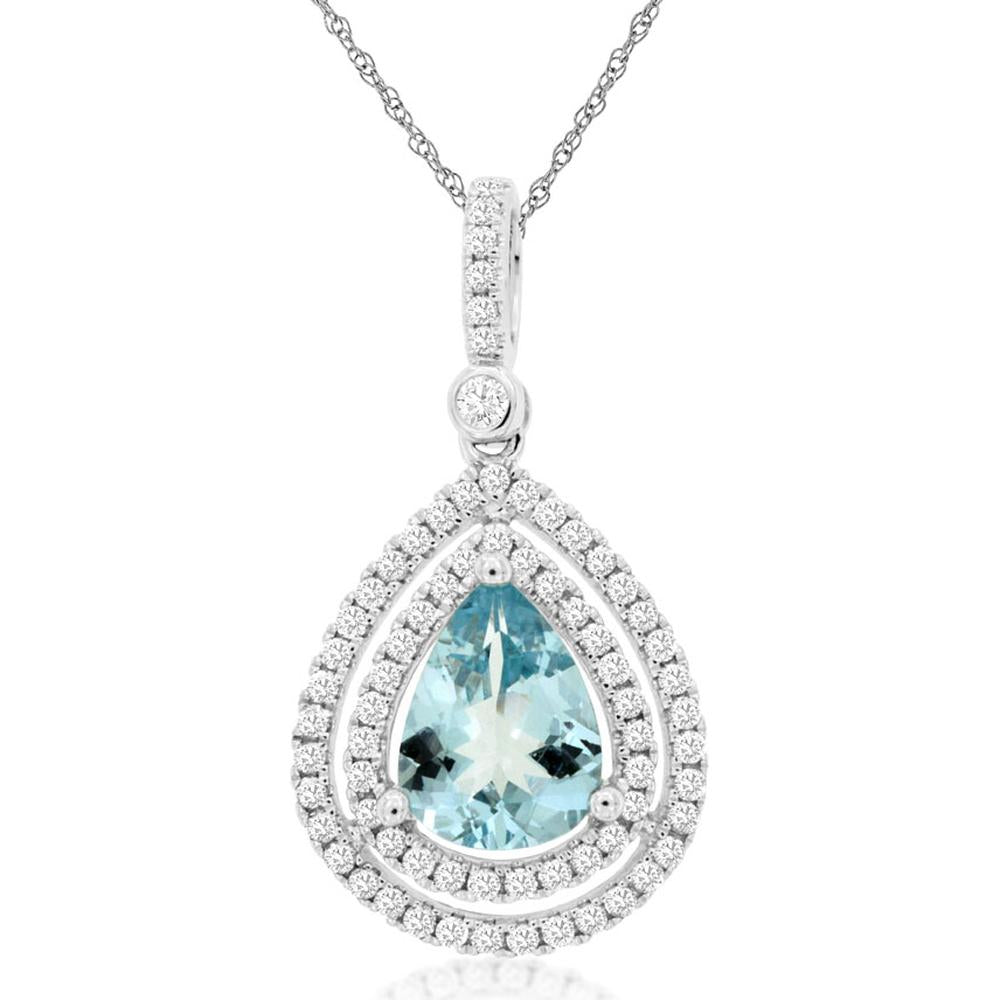Royal 14K White Gold Pendant with 1.30 Carat Pear-Shaped Aquamarine and 0.40 Carat Total Diamond Weight