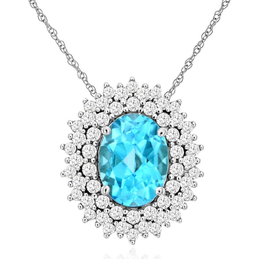 Royal 14K White Gold Pendant with 1.50 Carat Blue Topaz and 0.33 Carat Diamond Halo