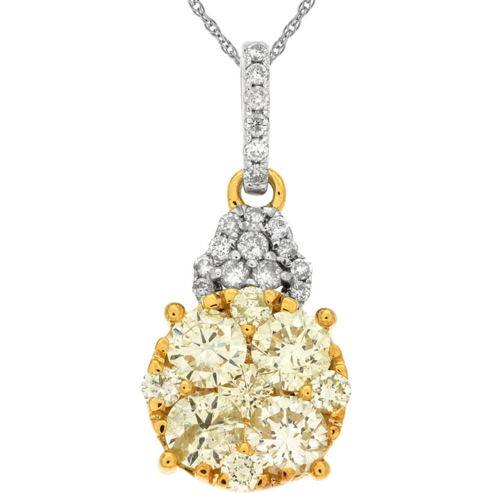 Royal 14K White Gold Pendant with 1.55 Carats Total Yellow Diamond and Diamond Halo Accents