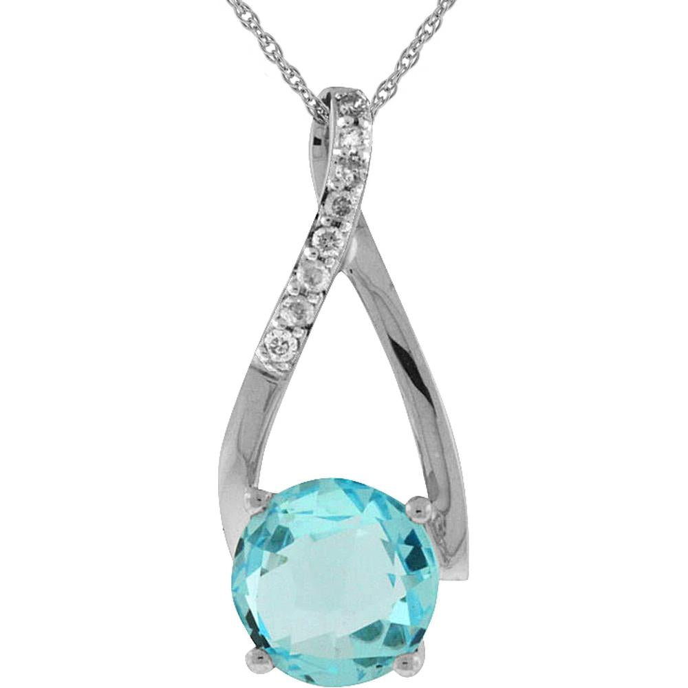 Royal 14K White Gold Pendant with 1.75 Carats Round Blue Topaz and 0.05 Carats Round Diamond Accents