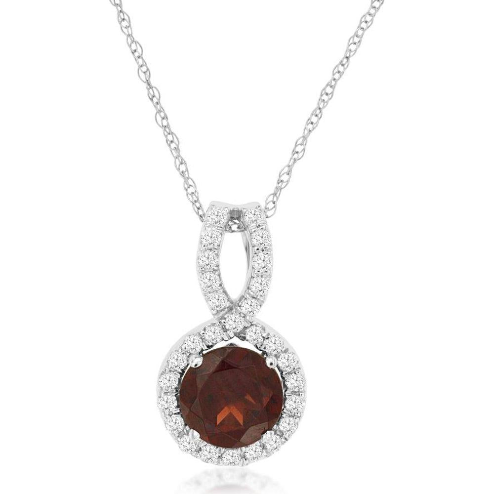 Royal 14K White Gold Pendant with 1 Carats Round Garnet and 0.20 Carats Halo Diamonds