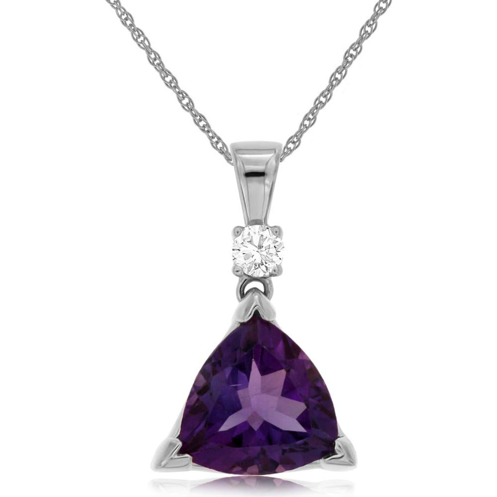 Royal 14K White Gold Pendant with 2.00 Carat Trillion-Cut Amethyst and 0.10 Carat Diamond Accent