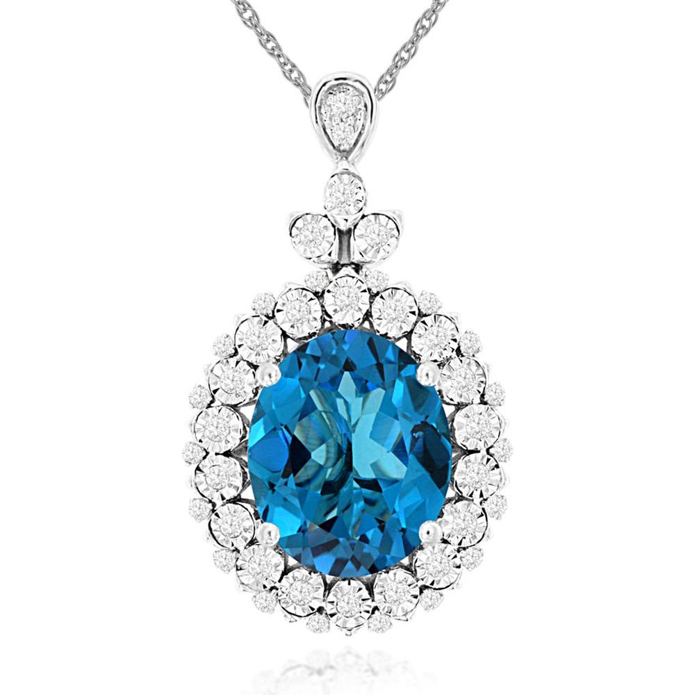 Royal 14K White Gold Pendant with 5.60 Carat Blue Topaz and 0.25 Carat Diamond Halo