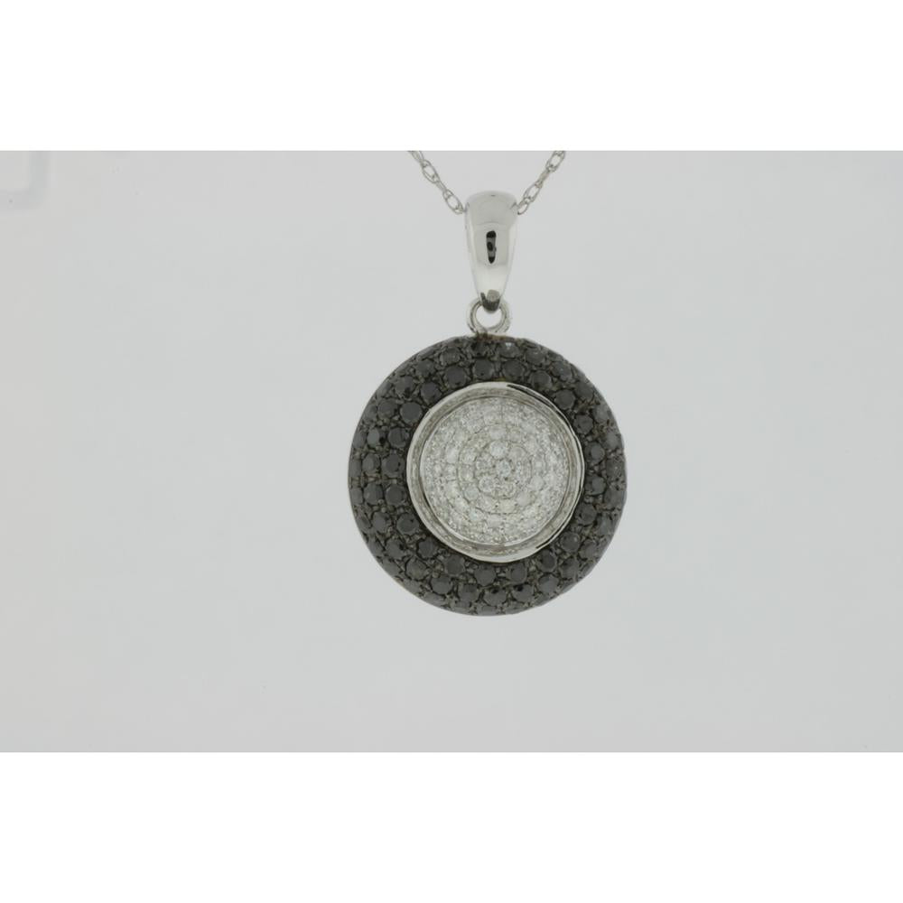 Royal 14K White Gold Pendant with Black and White Round Diamonds - 1.48 Carats Total Diamond Weight