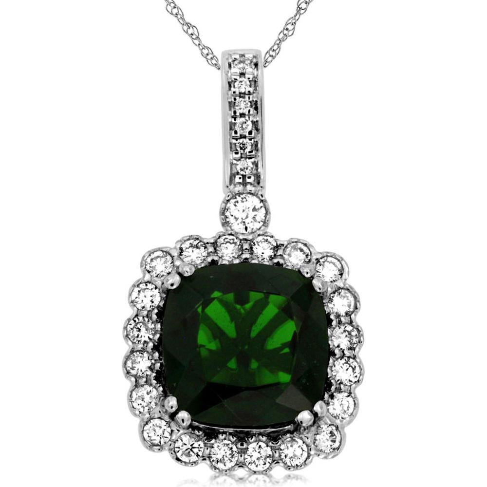 Royal 14K White Gold Pendant with Cushion Cut Russalite and Diamond Halo - 3.57 Carats Total Gem Weight