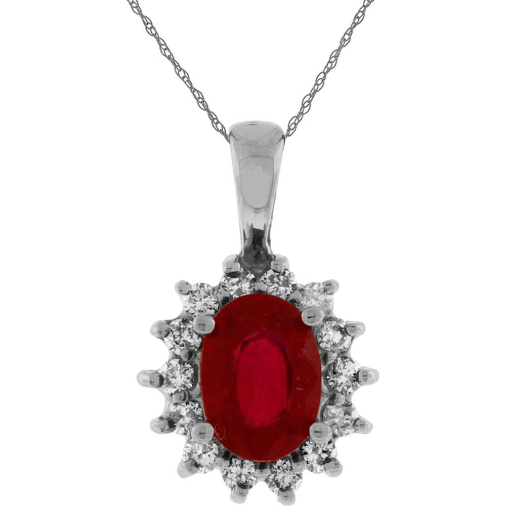 Royal 14K White Gold Pendant with Oval Ruby and Round Diamonds - 1.15 Carat Total Gem Weight