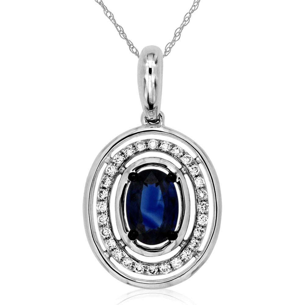 Royal 14K White Gold Pendant with Oval Sapphire and Diamond Accents - 0.65 Carat Sapphire and 0.09 Carat Diamonds