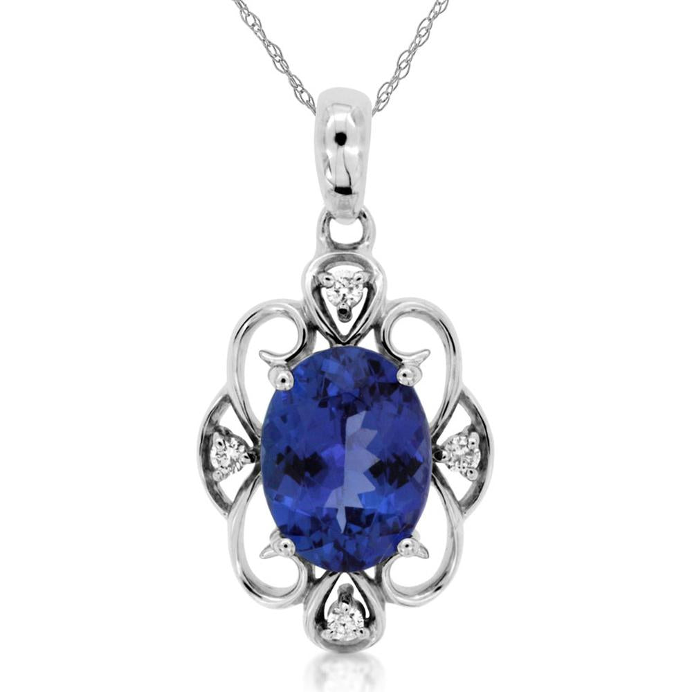 Royal 14K White Gold Pendant with Oval Tanzanite and Diamond Accents - 1.34 Carat Total Gem Weight