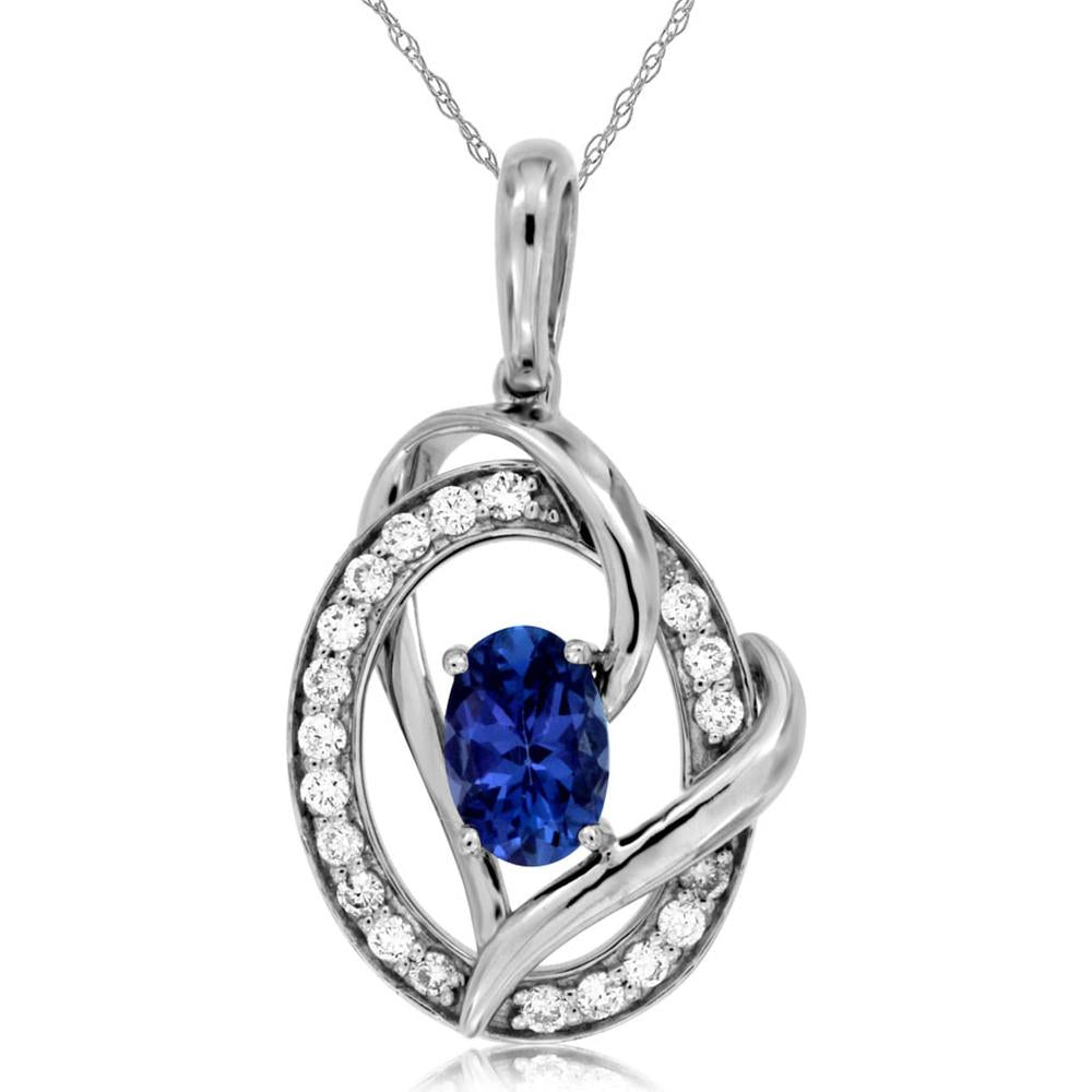 Royal 14K White Gold Pendant with Oval Tanzanite and Round Diamonds - 0.67 Carat Total Gem Weight