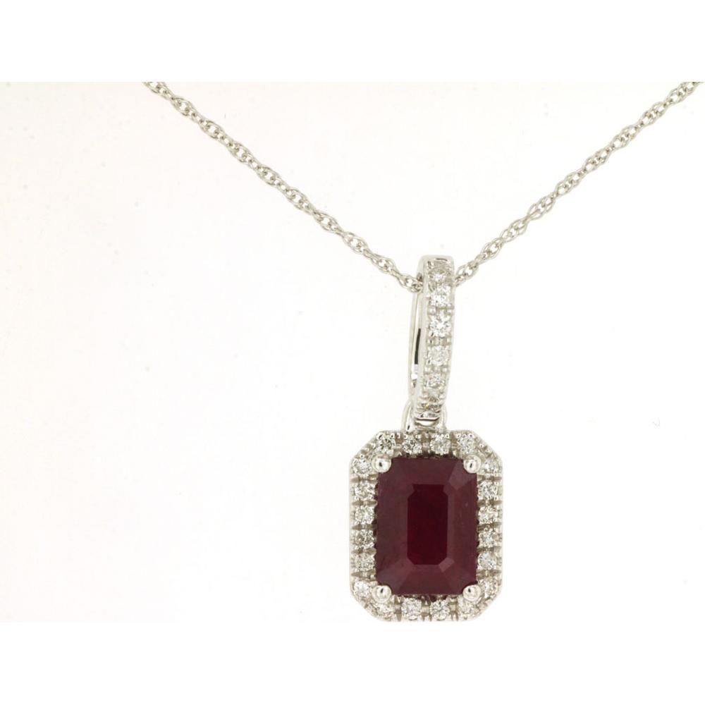 Royal 14K White Gold Pendant with Prong-Set 1.10 Carat Ruby and Halo of 0.13 Carat Diamonds