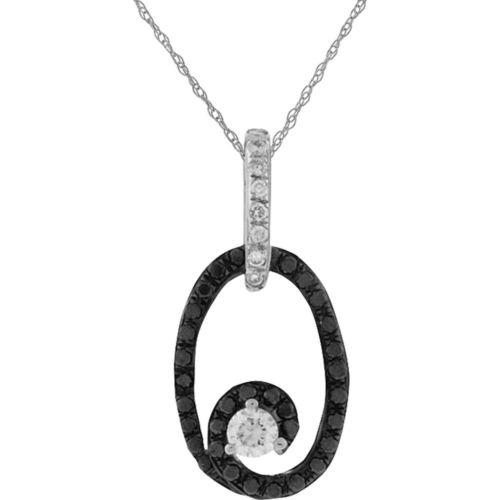 Royal 14K White Gold Pendant with Round Black and White Diamonds - 0.30 Carats Total Diamond Weight