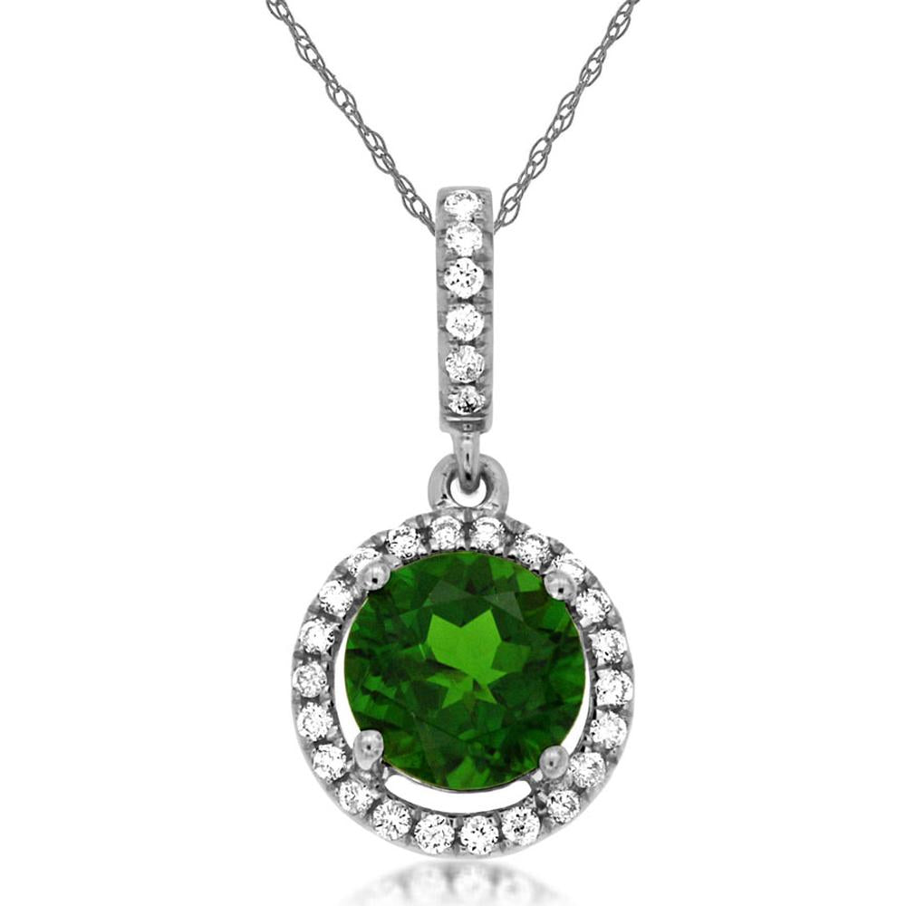 Royal 14K White Gold Pendant with Round Russalite and Diamond Halo - 1.11 Carat Total Gem Weight