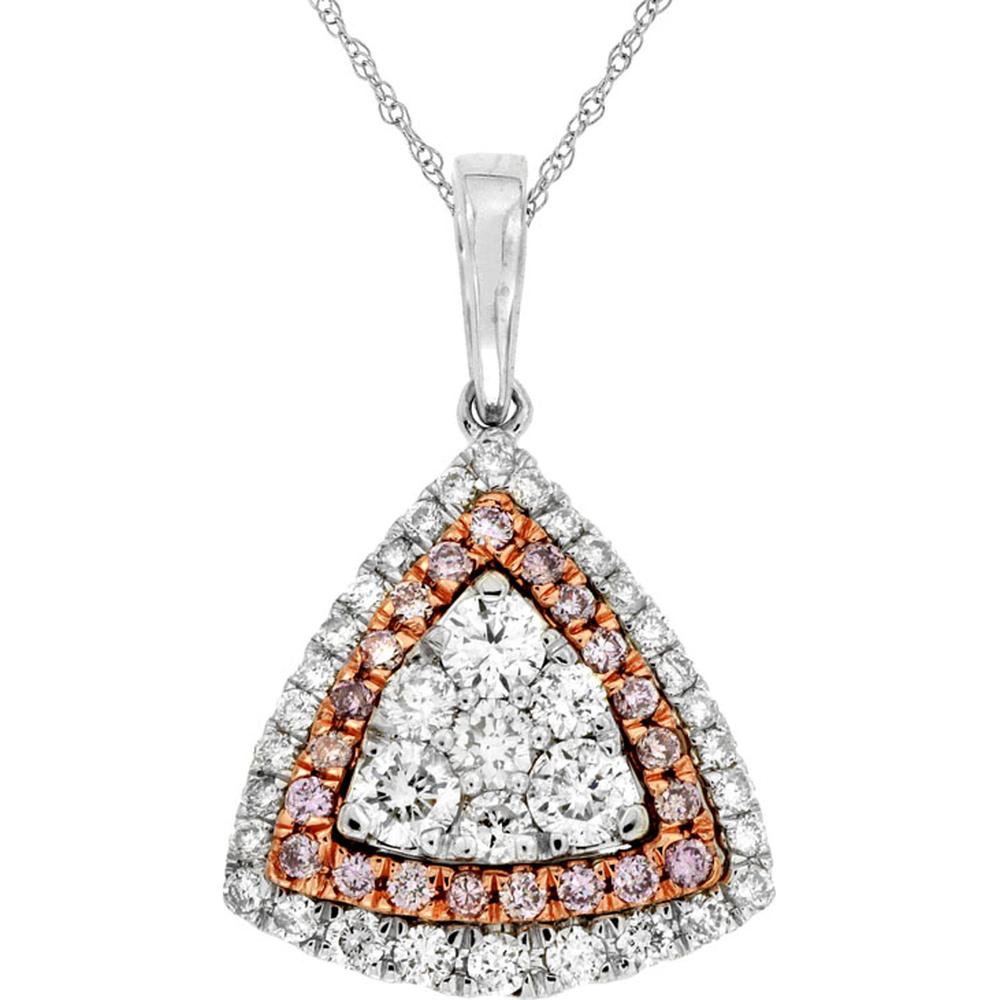 Royal 14K White Gold Pendant with White and Pink Diamond Halo - 0.98 Carats Total Diamond Weight