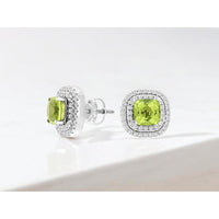 Royal 14K White Gold Peridot & Diamond Cushion Cut Halo Earrings - 2.7 Carats Total Gem Weight