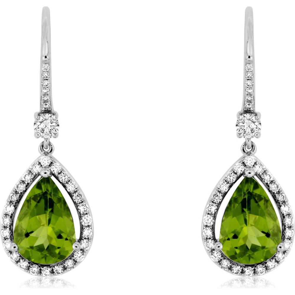 Royal 14K White Gold Peridot & Diamond Earrings - Exquisite Pear-Shaped Beauty