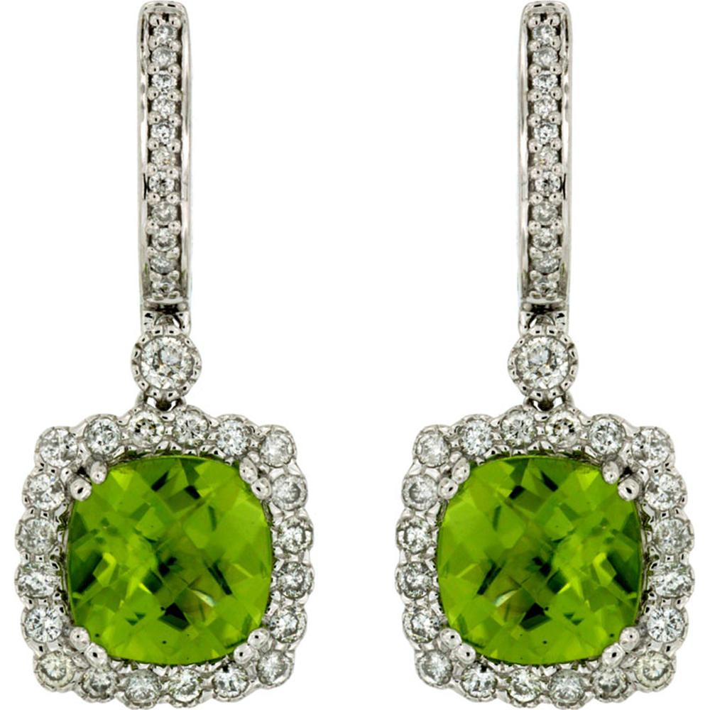Royal 14K White Gold Peridot and Diamond Earrings - Timeless Sophistication
