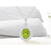 Royal 14K White Gold Peridot & Diamond Halo Pendant - 4.85 Carats Peridot, 0.25 Carats Diamond Total Weight