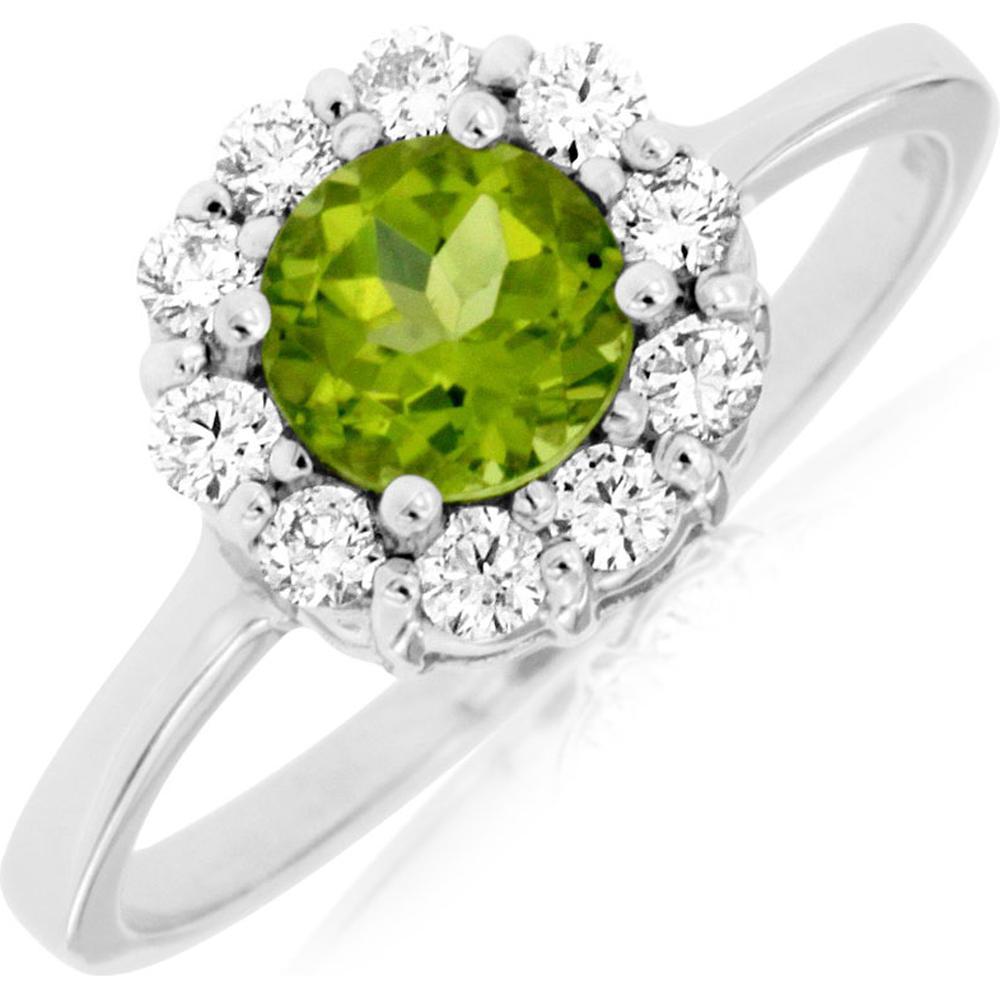 Royal 14K White Gold Peridot & Diamond Halo Ring - 0.75 Carats Peridot, 0.30 Carats Total Diamond Weight