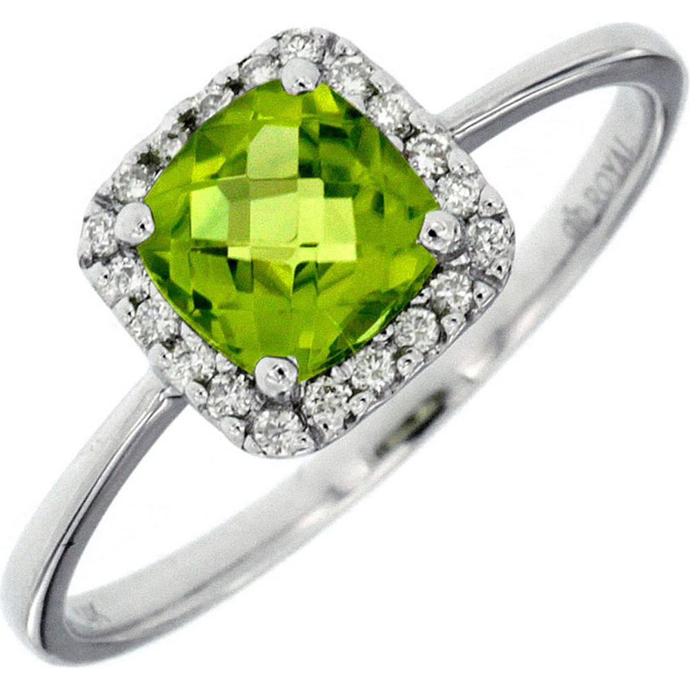 Royal 14K White Gold Peridot & Diamond Halo Ring - 1.20 Carats Total Gem Weight