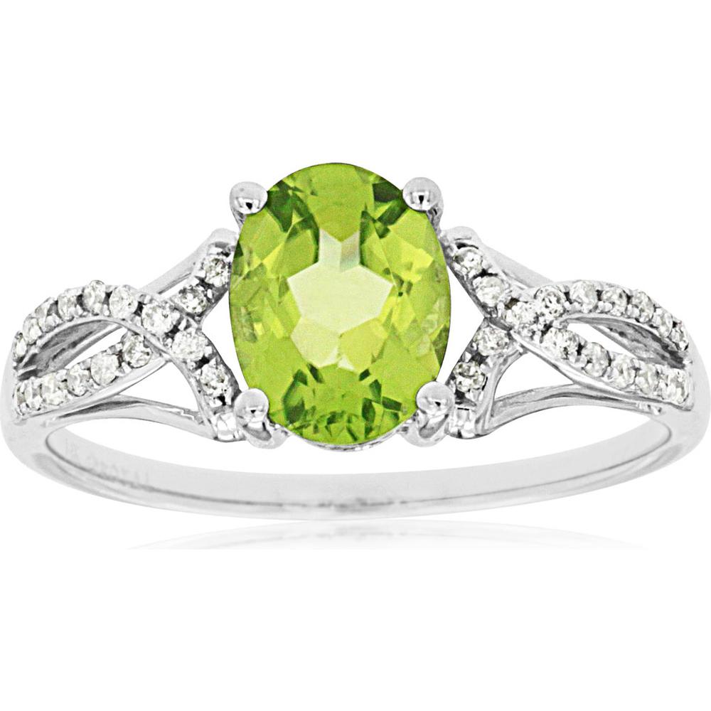 Royal 14K White Gold Peridot & Diamond Halo Ring - 1.25 Carats Peridot, 0.14 Carats Total Diamond Weight