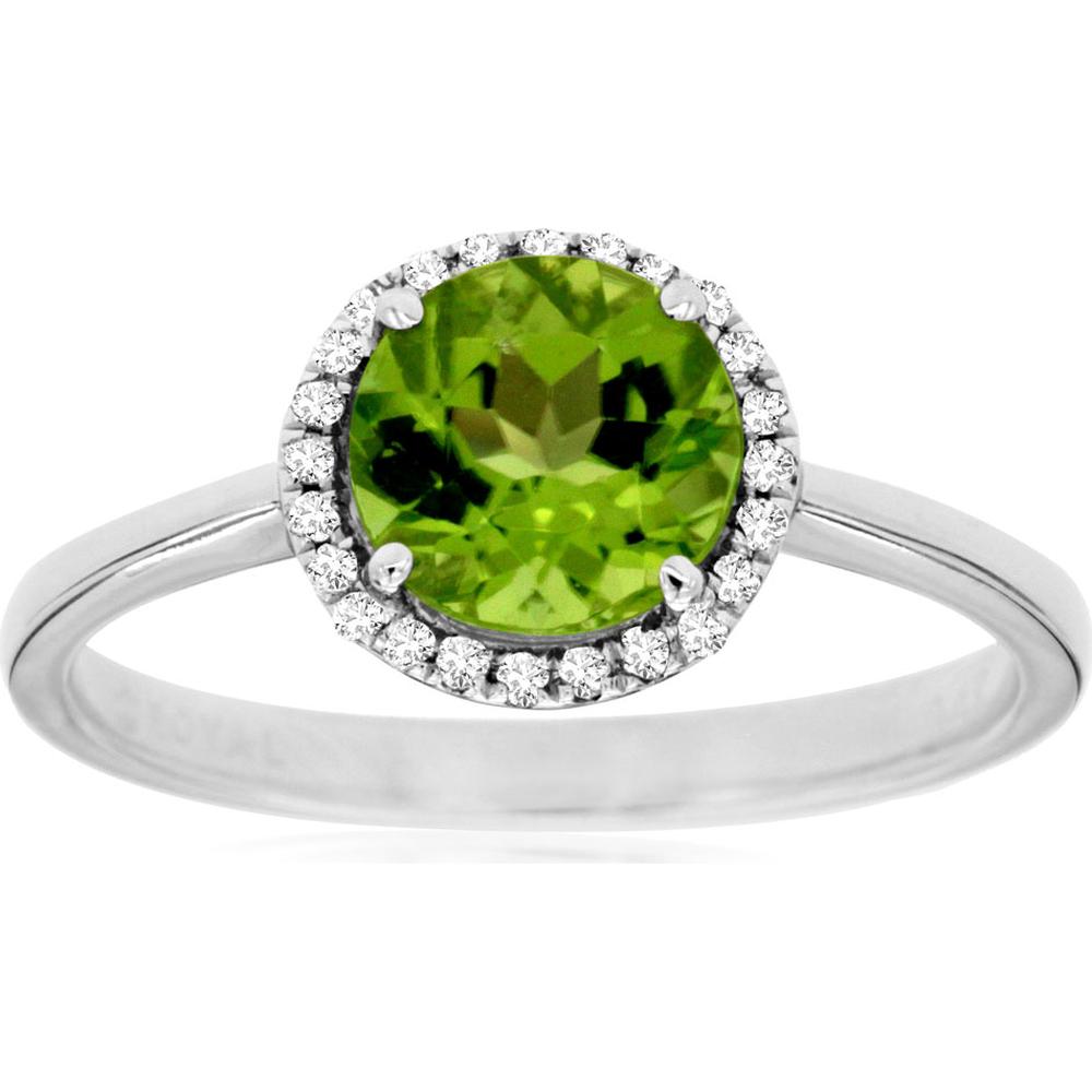 Royal 14K White Gold Peridot & Diamond Halo Ring - 1.50 Carats Total Weight