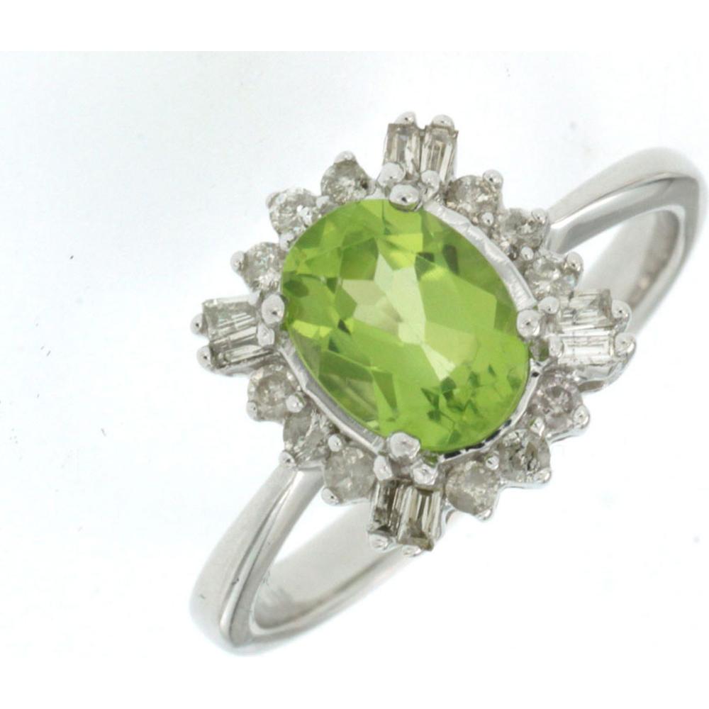 Royal 14K White Gold Peridot and Diamond Oval Ring - 1.25 Carat Total Gemstone Weight