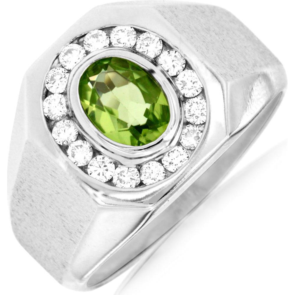 Royal 14K White Gold Peridot and Diamond Oval Ring - Exquisite Spring Brilliance