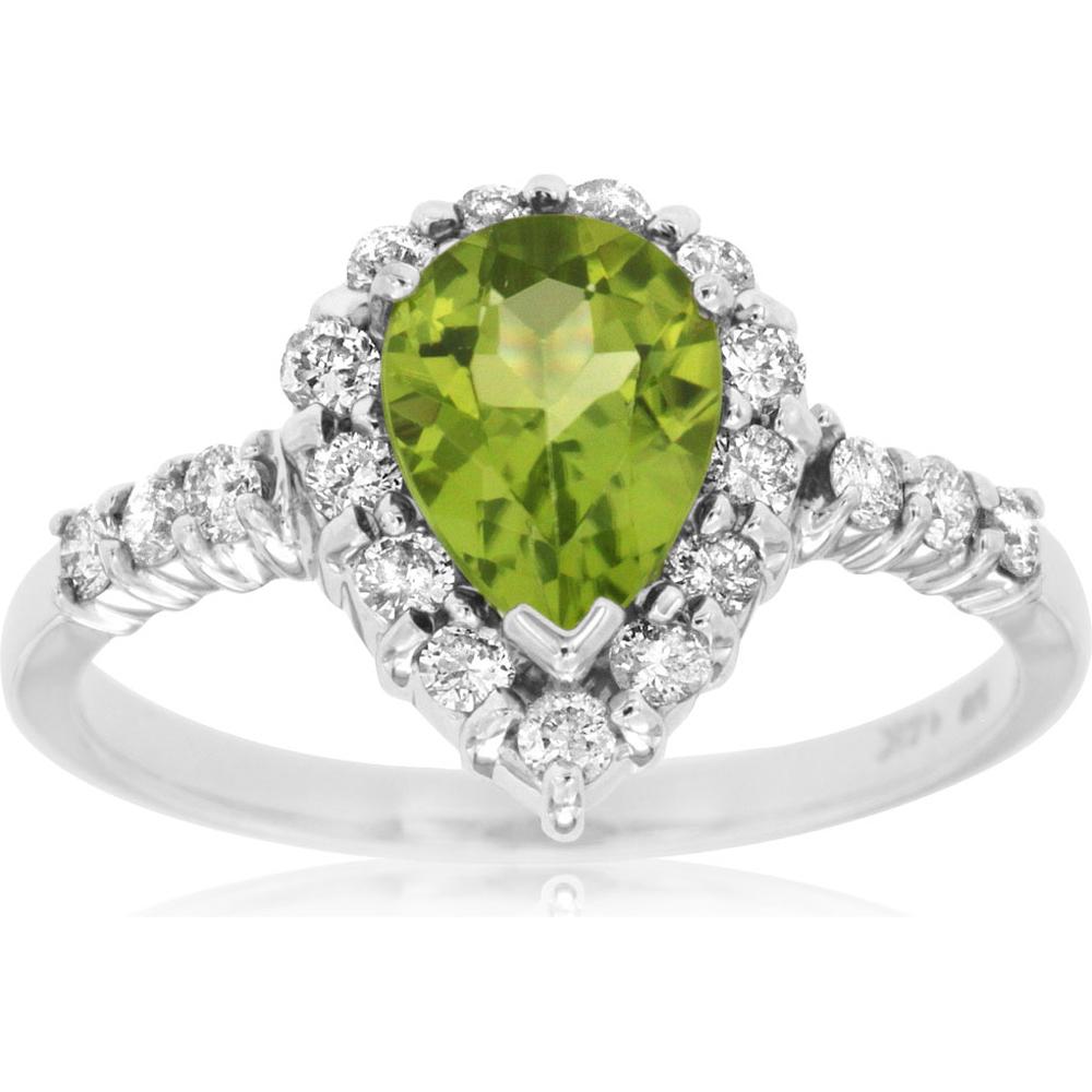 Royal 14K White Gold Peridot and Diamond Pear Ring - Elegant Beauty
