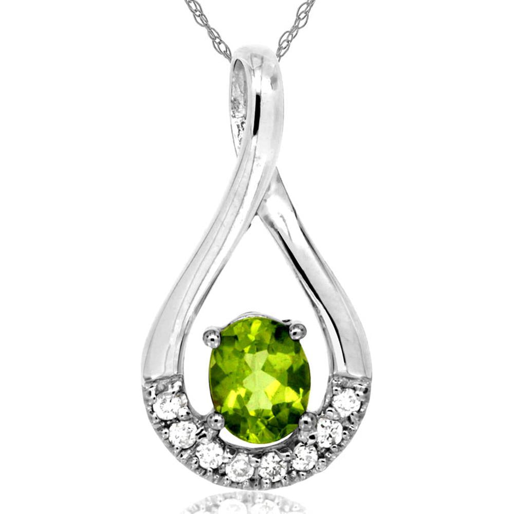 Royal 14K White Gold Peridot & Diamond Pendant - Elegant Gemstone Necklace