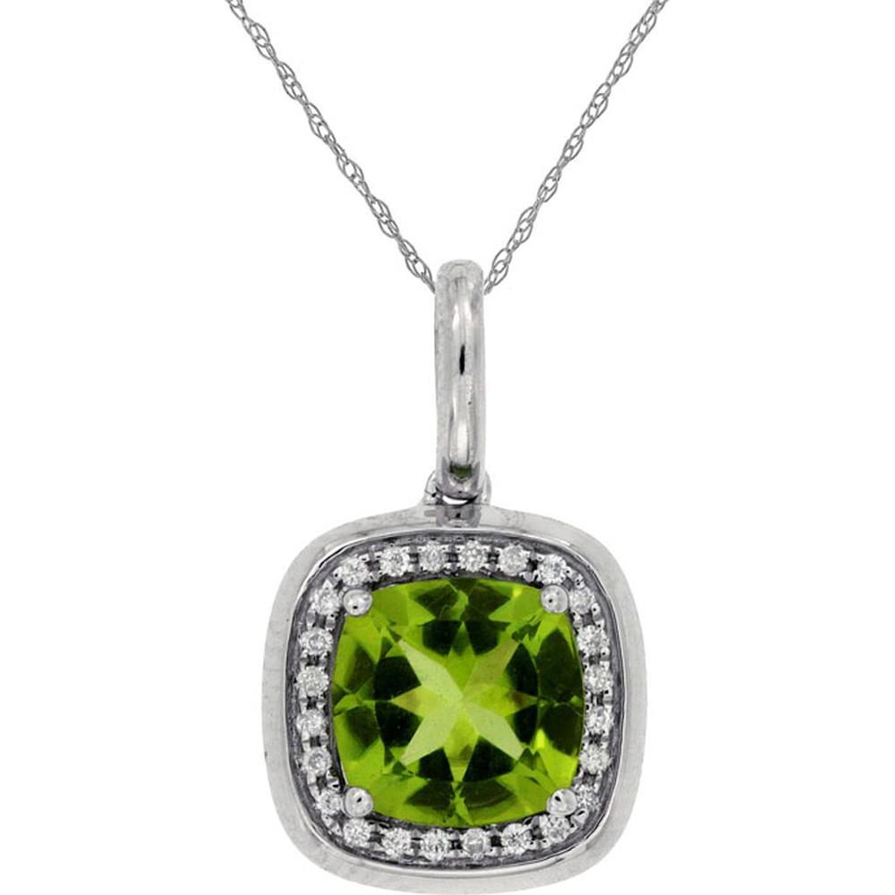 Royal 14K White Gold Peridot & Diamond Pendant - Exquisite Elegance