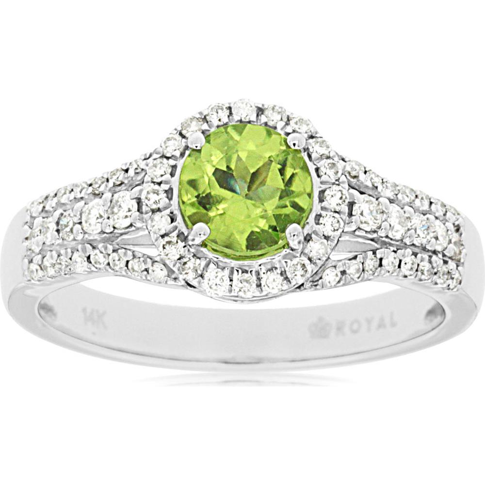 Royal 14K White Gold Peridot and Diamond Ring - 1.07 Carat Total Gem Weight