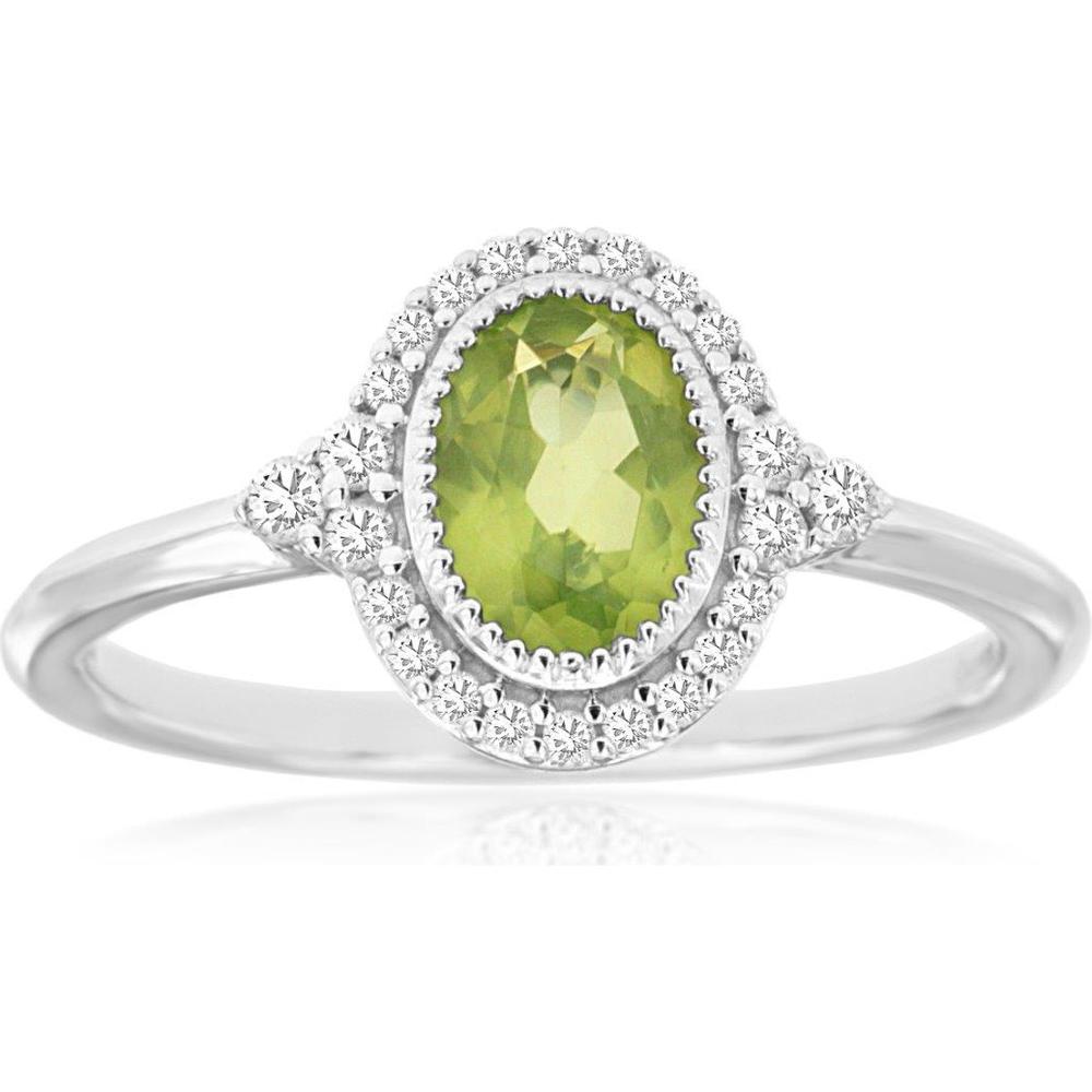 Royal 14K White Gold Peridot & Diamond Ring - Exquisite Beauty