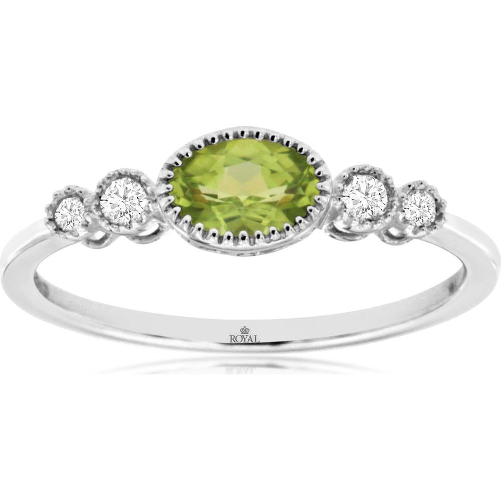 Royal 14K White Gold Peridot & Diamond Ring - Vibrant Green Gemstone with Sparkling Diamond Accents