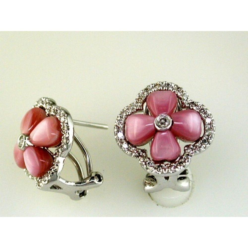 Royal 14K White Gold Pink Morganite and Diamond Flower Earrings