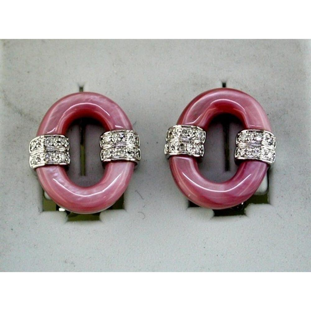 Royal 14K White Gold Pink Mother of Pearl and Diamond Earrings - Exquisite Radiance