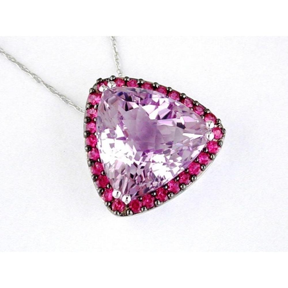 Royal 14K White Gold Pink Sapphire & Amethyst Trillion Pendant - 11.50 Carat Total Gem Weight
