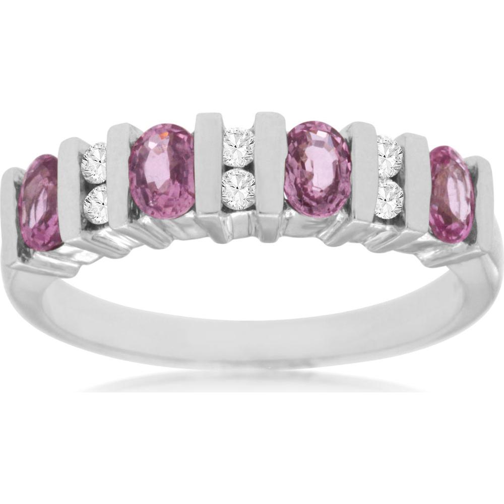 Royal 14K White Gold Pink Sapphire and Diamond Band - 1.00 Carat Pink Sapphire, 0.14 Carat Diamond Total