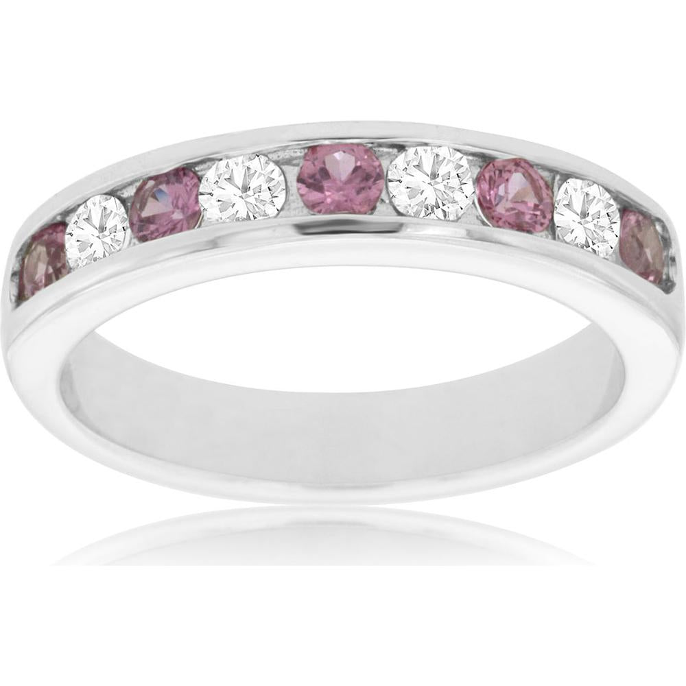 Royal 14K White Gold Pink Sapphire & Diamond Band - Timeless Elegance