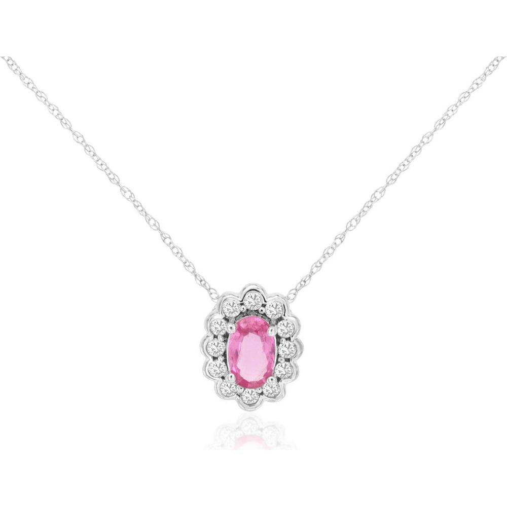 Royal 14K White Gold Pink Sapphire & Diamond Floral Halo Pendant - 0.76 Carat Total Gem Weight